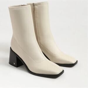 SAM EDELMAN Wells Block Heel Booties 11 White NWOT Ankle Calf Zip Leather